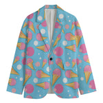 Pink Ice Cream Pattern Print Men's Cotton Blazer