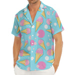 Pink Ice Cream Pattern Print Men's Deep V-Neck Shirt