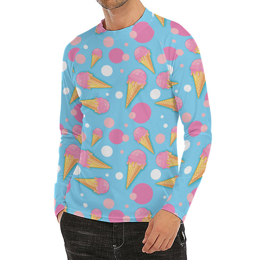 Pink Ice Cream Pattern Print Men's Long Sleeve Rash Guard