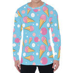 Pink Ice Cream Pattern Print Men's Long Sleeve T-Shirt