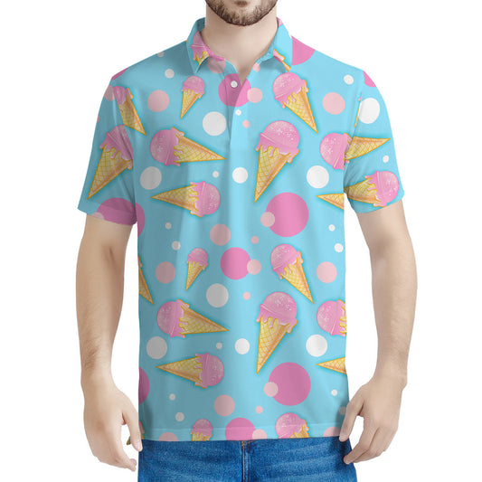 Pink Ice Cream Pattern Print Men's Polo Shirt