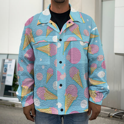 Pink Ice Cream Pattern Print Men's Shirt Jacket