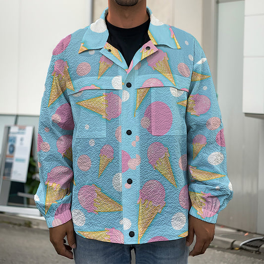 Pink Ice Cream Pattern Print Men's Shirt Jacket