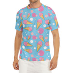 Pink Ice Cream Pattern Print Men's Short Sleeve Rash Guard