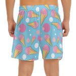 Pink Ice Cream Pattern Print Men's Split Running Shorts