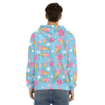 Pink Ice Cream Pattern Print Men's Velvet Pullover Hoodie