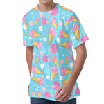 Pink Ice Cream Pattern Print Men's Velvet T-Shirt