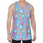 Pink Ice Cream Pattern Print Men's Velvet Tank Top