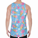 Pink Ice Cream Pattern Print Men's Velvet Tank Top
