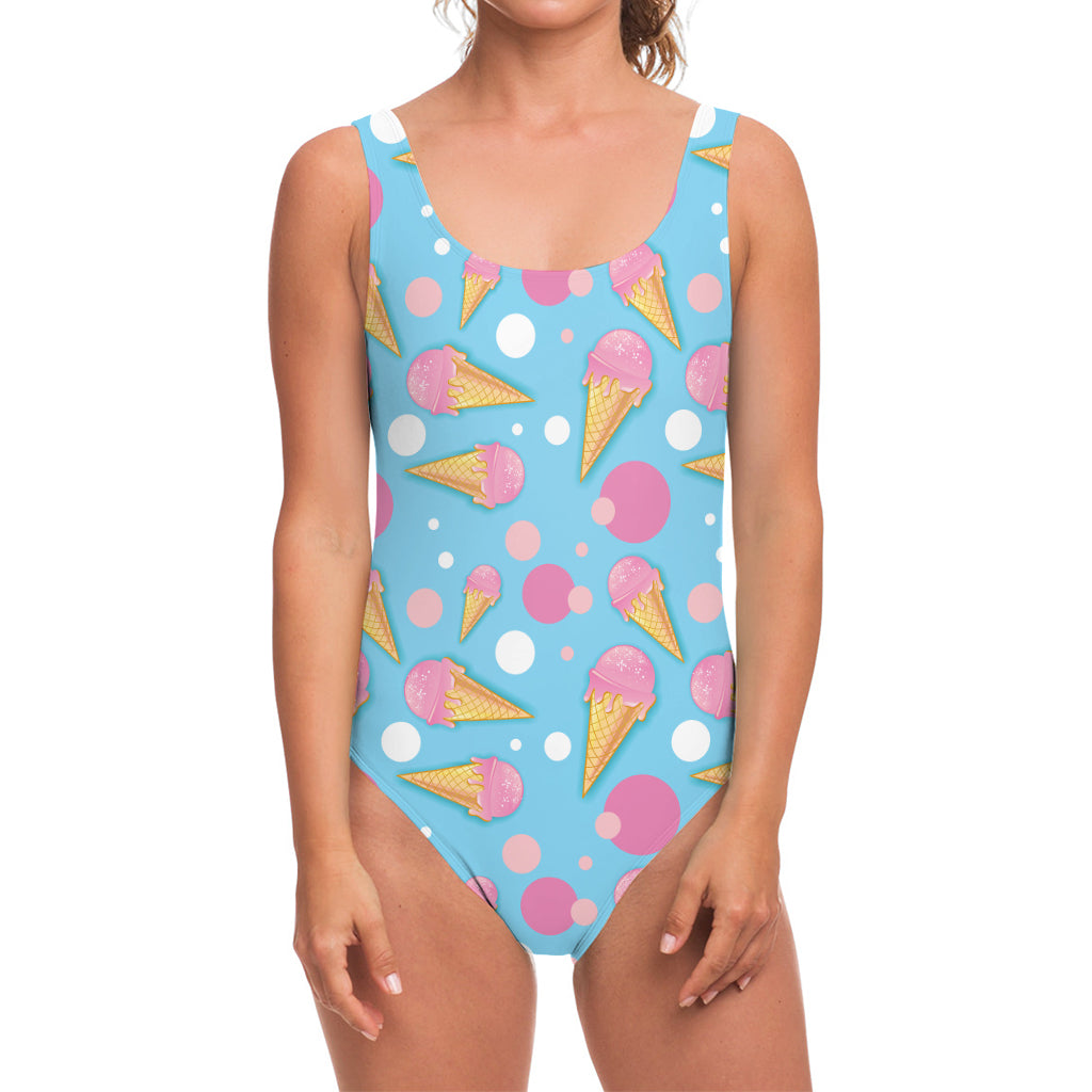 Pink Ice Cream Pattern Print One Piece Swimsuit