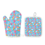Pink Ice Cream Pattern Print Oven Mitt And Pot Holder Set