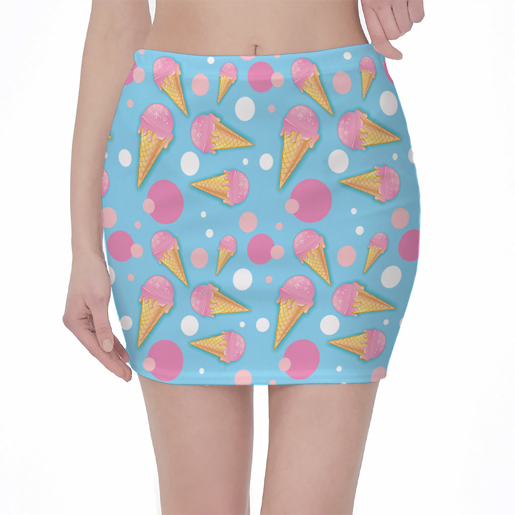 Pink Ice Cream Pattern Print Pencil Mini Skirt