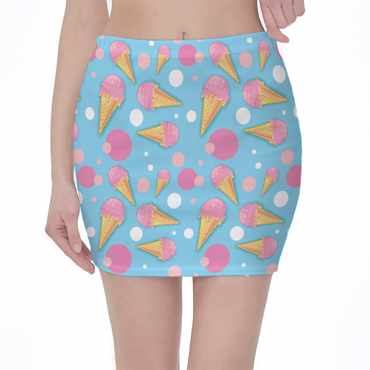 Pink Ice Cream Pattern Print Pencil Mini Skirt