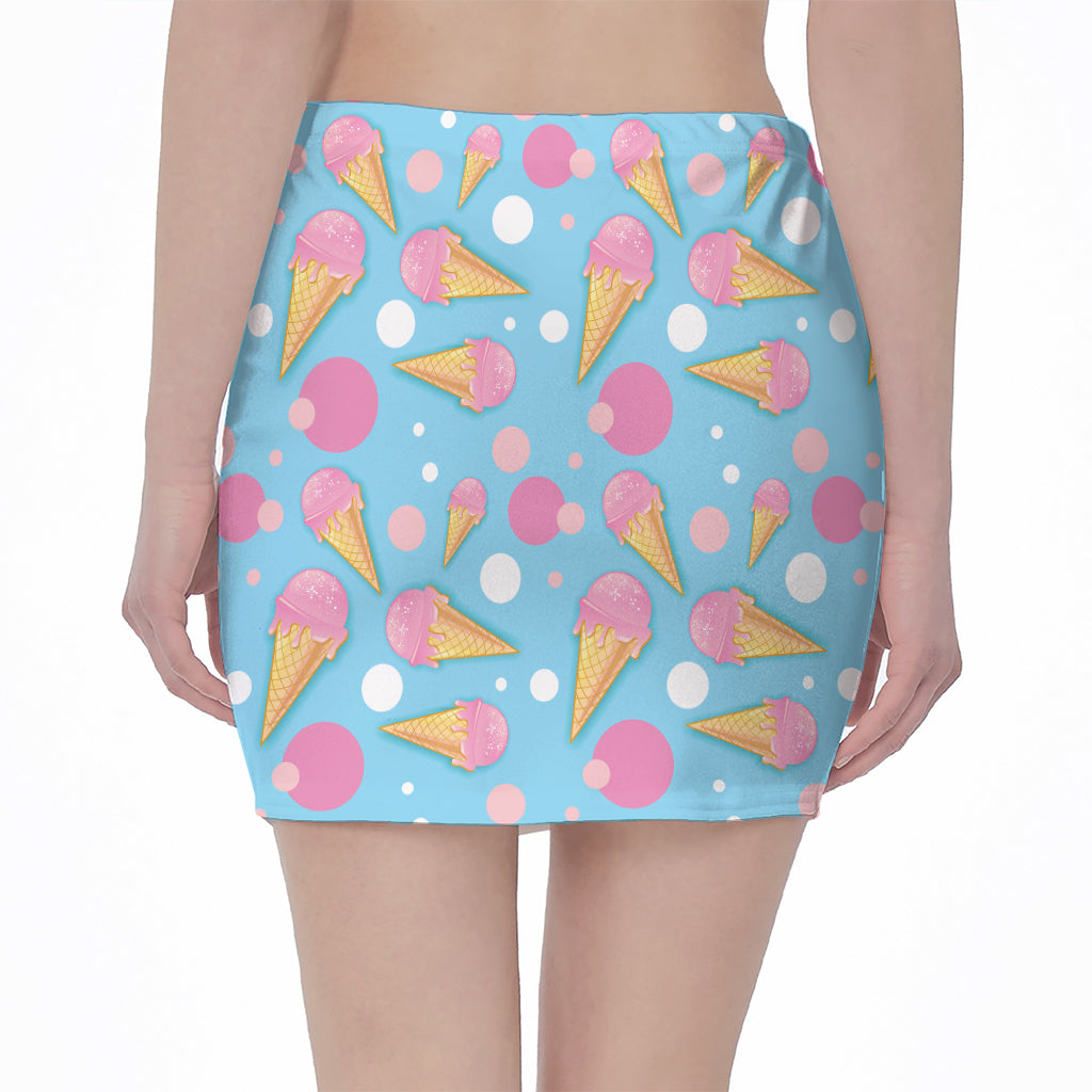 Pink Ice Cream Pattern Print Pencil Mini Skirt
