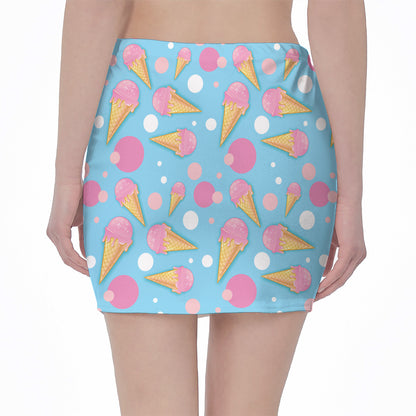 Pink Ice Cream Pattern Print Pencil Mini Skirt