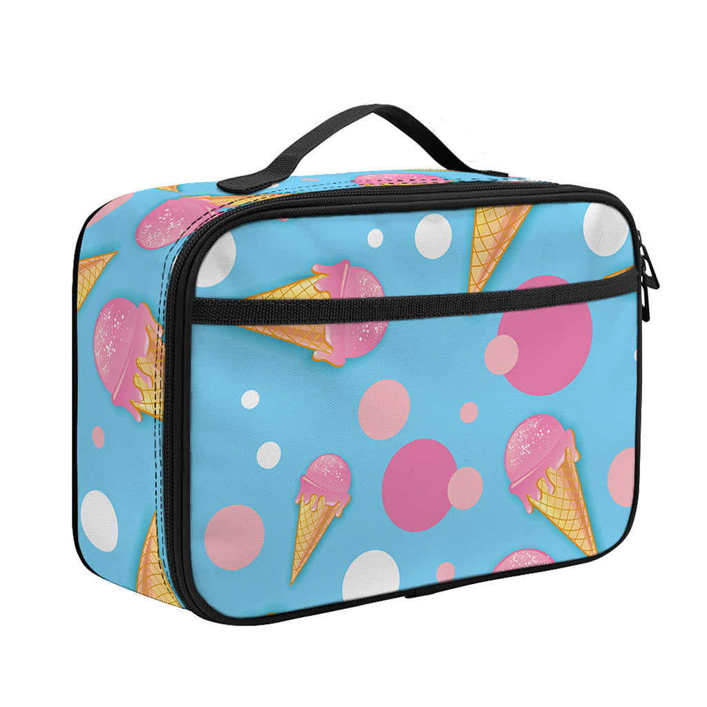 Pink Ice Cream Pattern Print Portable Lunch Bag