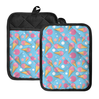 Pink Ice Cream Pattern Print Pot Holders With Pocket