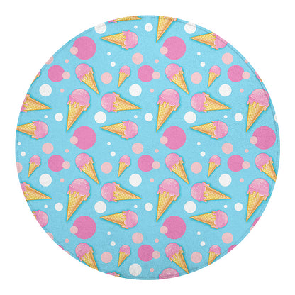 Pink Ice Cream Pattern Print Round Blanket
