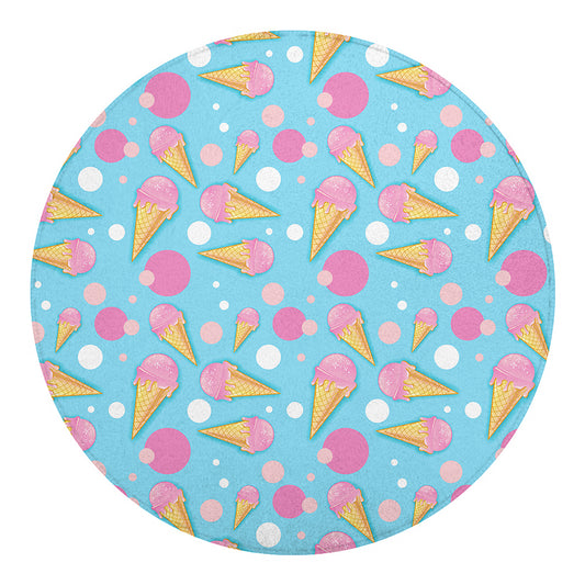 Pink Ice Cream Pattern Print Round Blanket