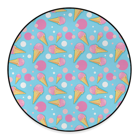 Pink Ice Cream Pattern Print Round Floor Mat