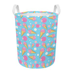 Pink Ice Cream Pattern Print Round Laundry Basket