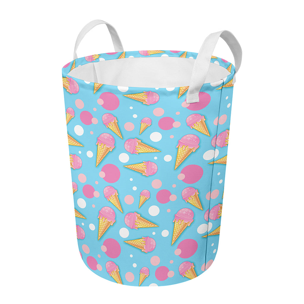 Pink Ice Cream Pattern Print Round Laundry Basket