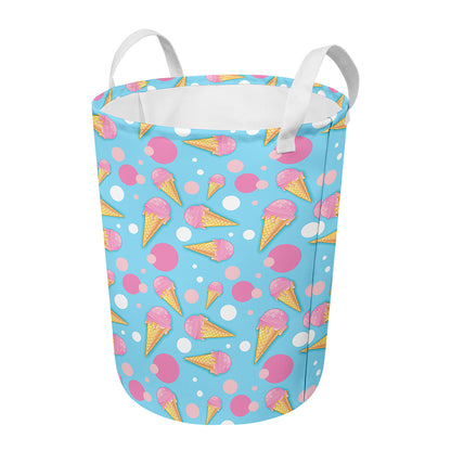 Pink Ice Cream Pattern Print Round Laundry Basket