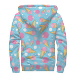 Pink Ice Cream Pattern Print Sherpa Lined Zip Up Hoodie