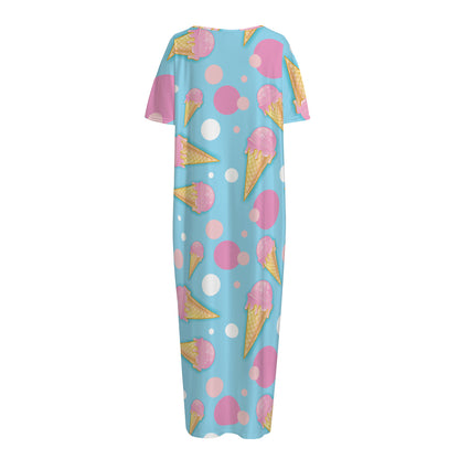 Pink Ice Cream Pattern Print Short Sleeve Long Nightdress