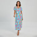 Pink Ice Cream Pattern Print Short Sleeve Maxi Dress