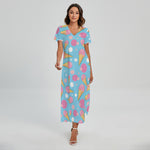 Pink Ice Cream Pattern Print Short Sleeve Maxi Dress