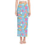 Pink Ice Cream Pattern Print Side Slit Maxi Skirt