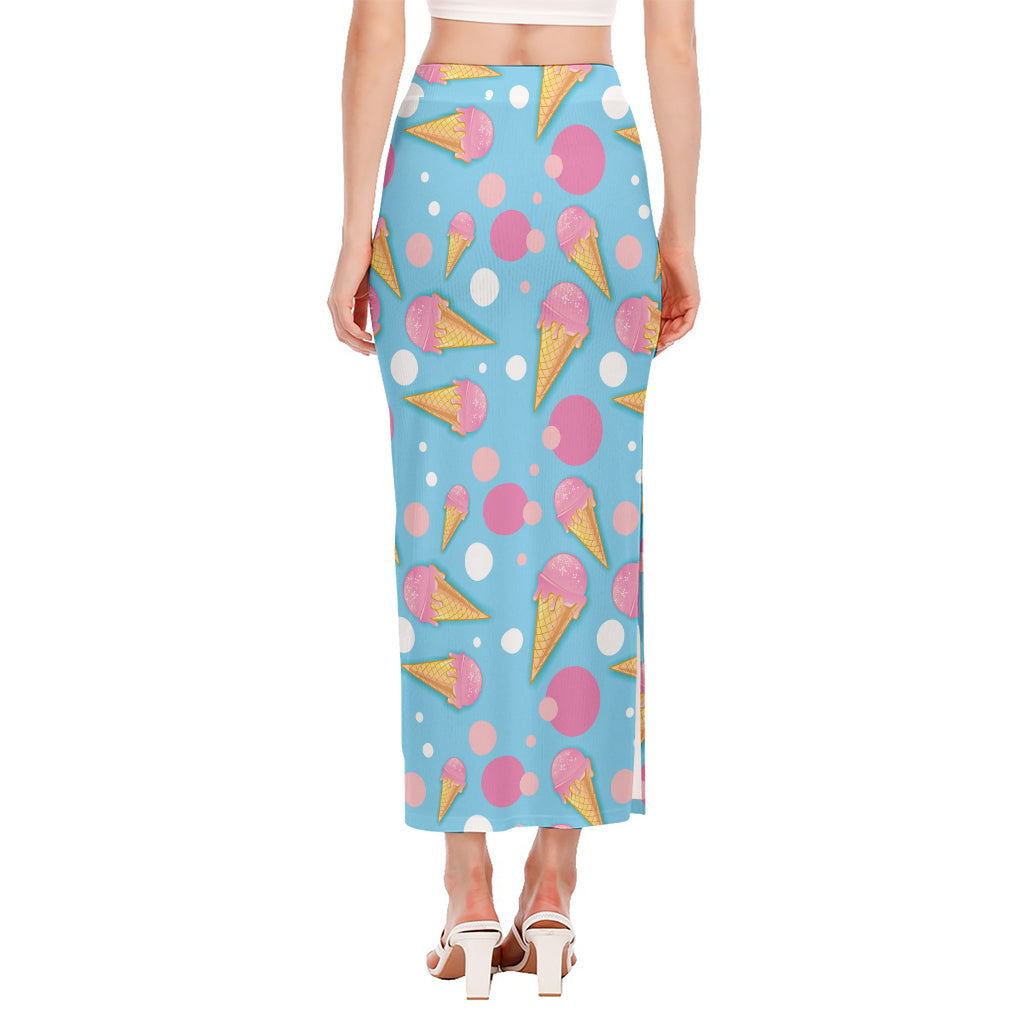 Pink Ice Cream Pattern Print Side Slit Maxi Skirt