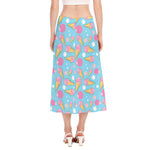 Pink Ice Cream Pattern Print Side Slit Midi Skirt