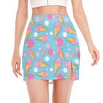 Pink Ice Cream Pattern Print Side Slit Mini Skirt