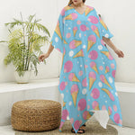Pink Ice Cream Pattern Print Silk V-Neck Kaftan Dress