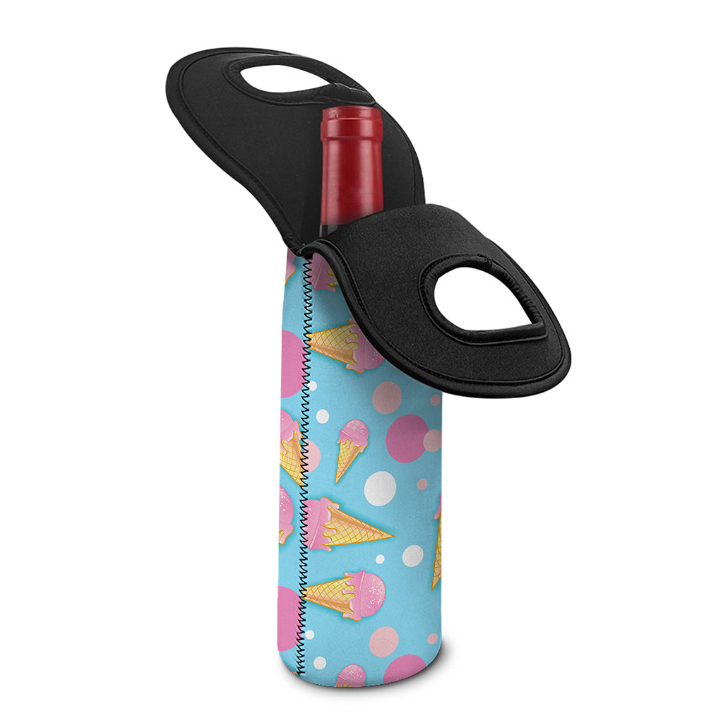 Pink Ice Cream Pattern Print Single Neoprene Wine Tote
