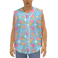 Pink Ice Cream Pattern Print Sleeveless Baseball Jersey