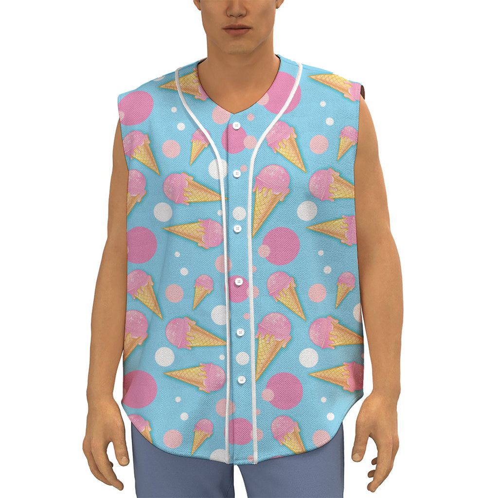 Pink Ice Cream Pattern Print Sleeveless Baseball Jersey