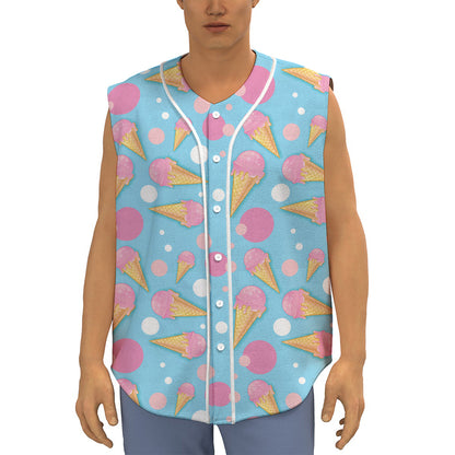 Pink Ice Cream Pattern Print Sleeveless Baseball Jersey
