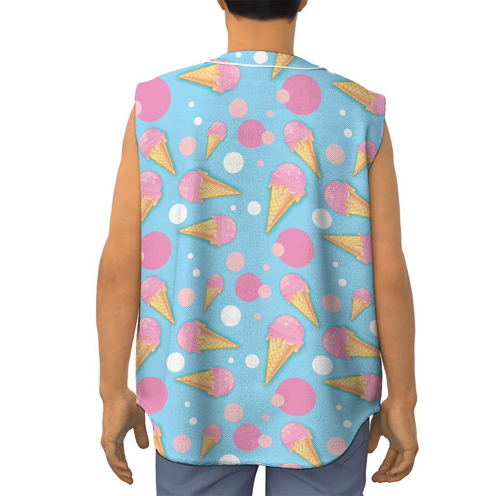 Pink Ice Cream Pattern Print Sleeveless Baseball Jersey