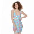 Pink Ice Cream Pattern Print Sleeveless Bodycon Dress