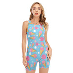 Pink Ice Cream Pattern Print Sleeveless One Piece Swimsuit