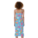 Pink Ice Cream Pattern Print Slim Fit Midi Cami Dress