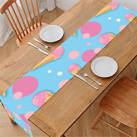 Pink Ice Cream Pattern Print Table Runner