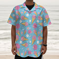 Pink Ice Cream Pattern Print Textured Short Sleeve Shirt