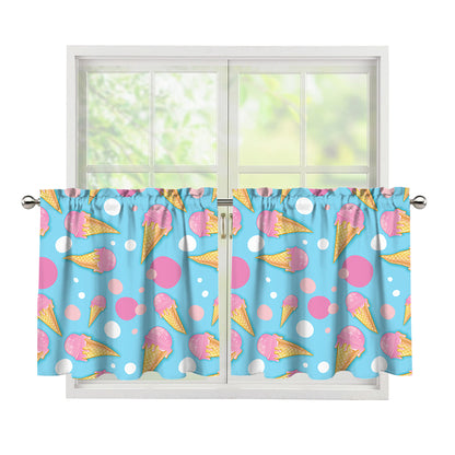 Pink Ice Cream Pattern Print Tier Curtains