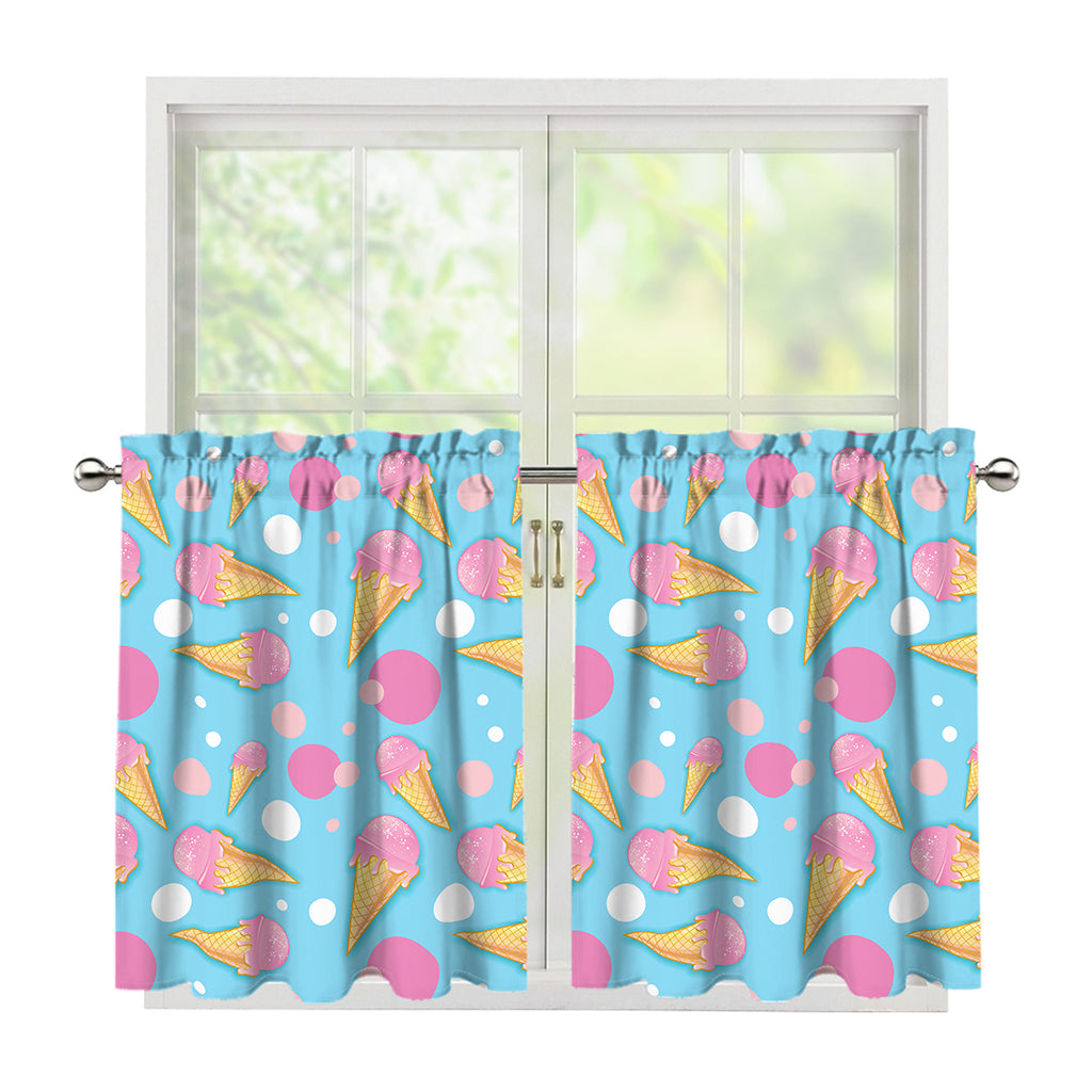 Pink Ice Cream Pattern Print Tier Curtains