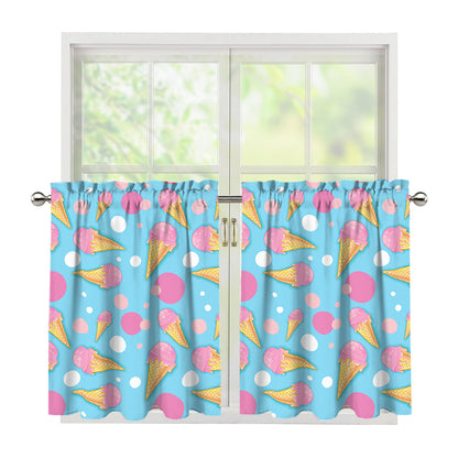 Pink Ice Cream Pattern Print Tier Curtains