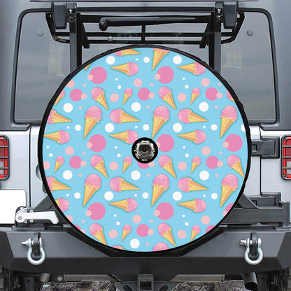 Pink Ice Cream Pattern Print Tire Cover With Camera Hole